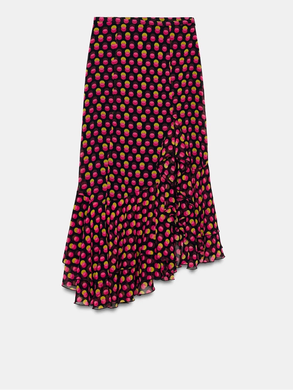 ZARA ASYMMETRIC POLKA DOT MIDI SKIRT